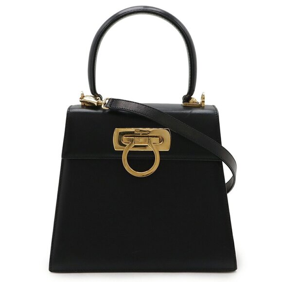 SALVATORE FERRAGAMO Black Leather Shoulder Bag - Picture 1 of 10